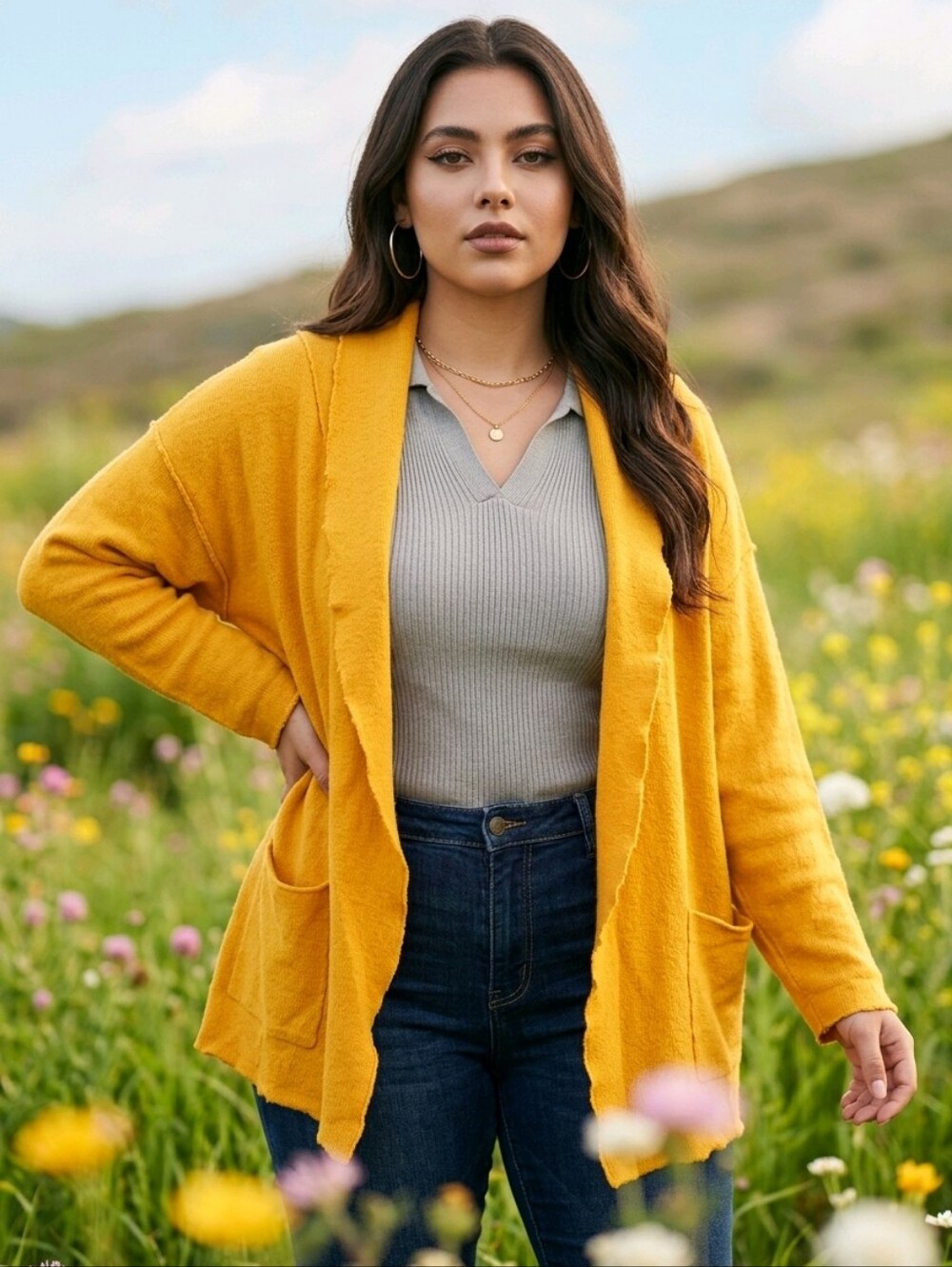 Jessica London Mustard Open-Front Cardigan Boiled Wool Blend 18/20